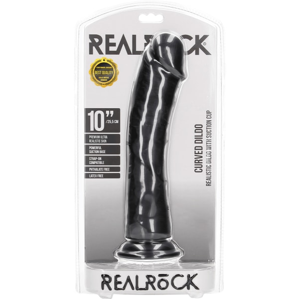RealRock: Curved Realistic Dildo, 25.5 cm Svart