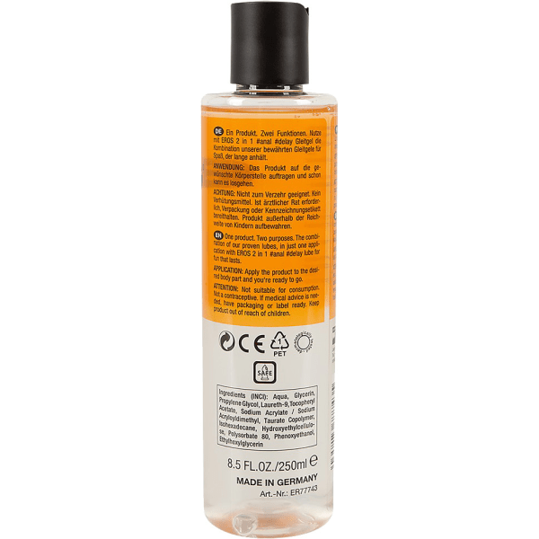 Eros: 2in1 Water-based Lubricant, Anal & Delay, 250 ml Transparent