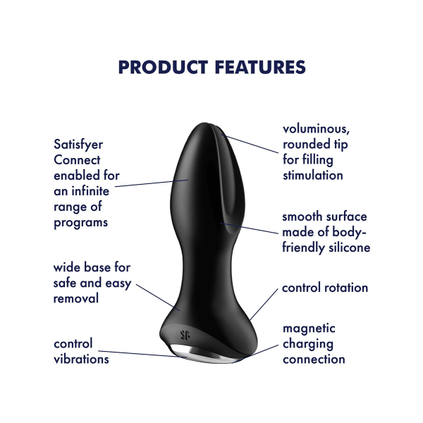 Satisfyer Connect: Rotator Plug 2+, Plug Vibrator, svart Svart