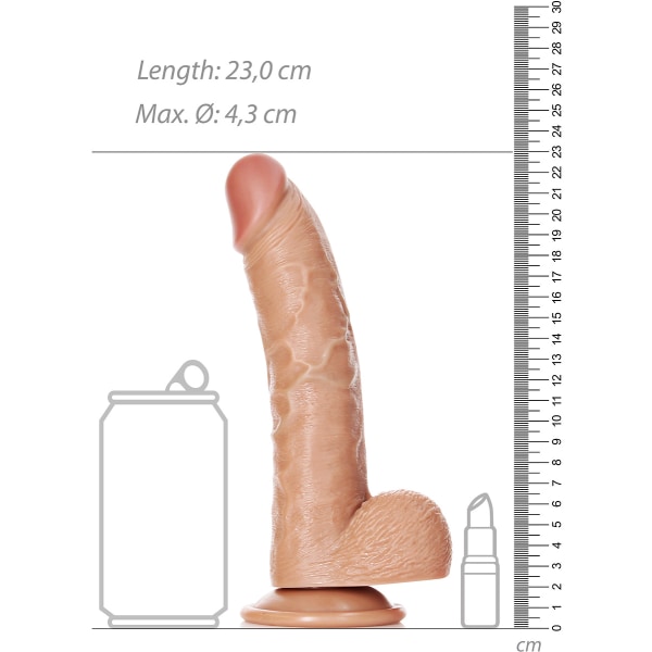 RealRock: Buet realistisk dildo med baller, 20,5 cm Mörk hudfärg