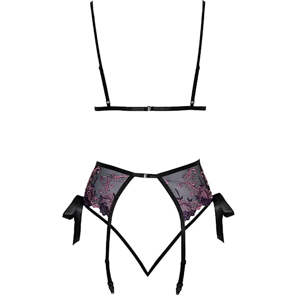 Kissable: 3-delat Set Underkläder med Rosor, svart Lila, Rosa, Svart S/M