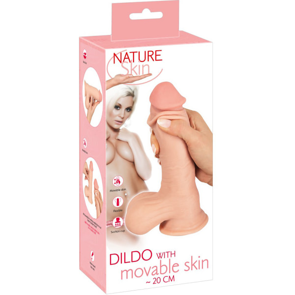 Nature Skin: Dildo med bevægelig hud, 20 cm Ljus hudfärg