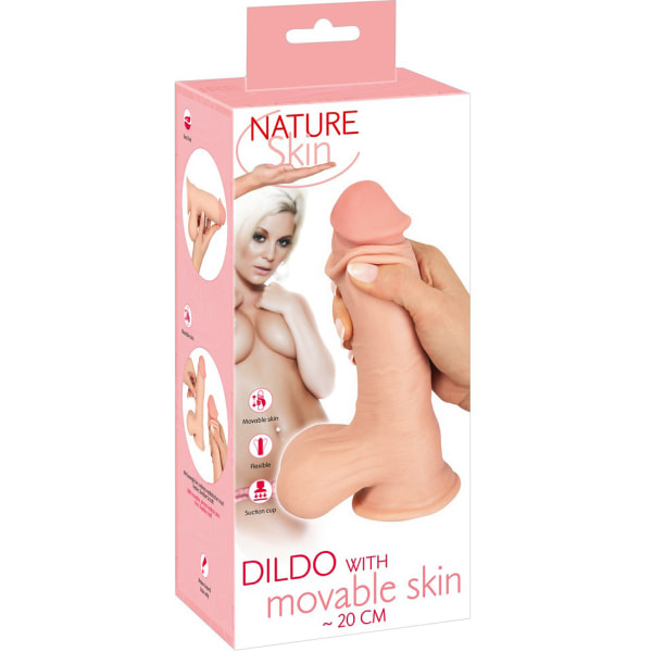 Nature Skin: Dildo with Movable Skin, 20 cm Ljus hudfärg
