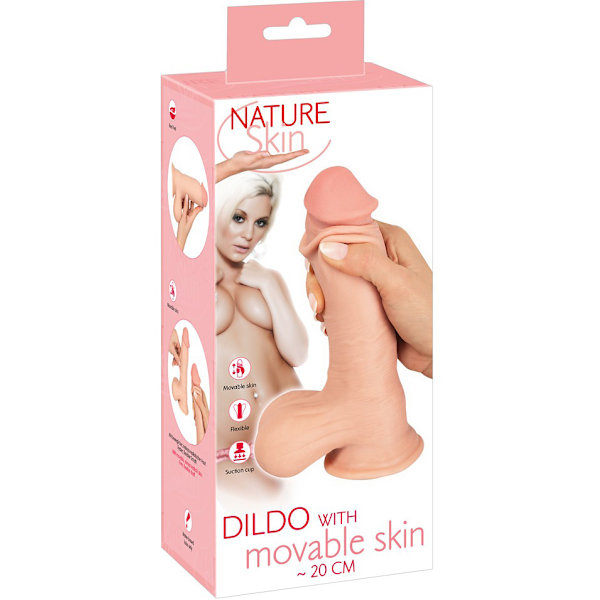 Nature Skin: Dildo with Movable Skin, 20 cm Ljus hudfärg