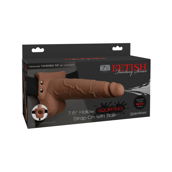 Pipedream: Hollow Squirting Strap-on with Balls Mörk hudfärg 7.5 inch