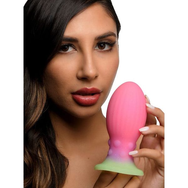 Creature Cocks: Xeno Egg, Glow in the Dark Silicone Large Egg Grön, Lila, Rosa, Självlysande