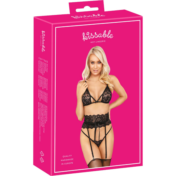 Kissable: 3-delat Set Underkläder i Spets, svart Svart L/XL