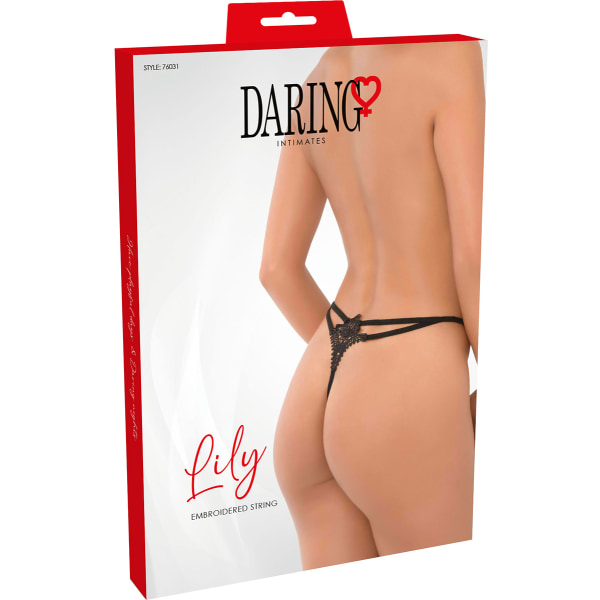 Daring Intimates: Lily Embroidered String Svart S/M