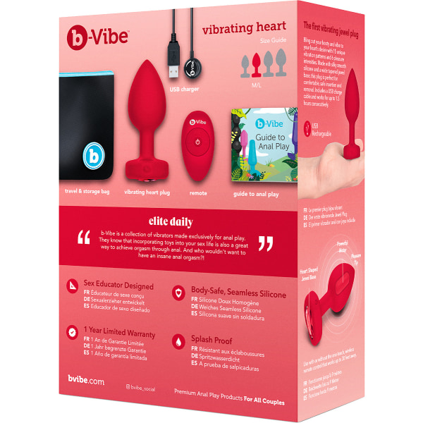 B-Vibe: Vibrating Heart, Remote Control Plug Röd