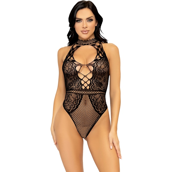 Leg Avenue: Net and Lace Keyhole Bodysuit, One Size Svart one size