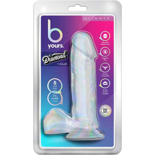 B Yours: Diamond Glimmer Dildo, 20 cm, läpinäkyvä Transparent