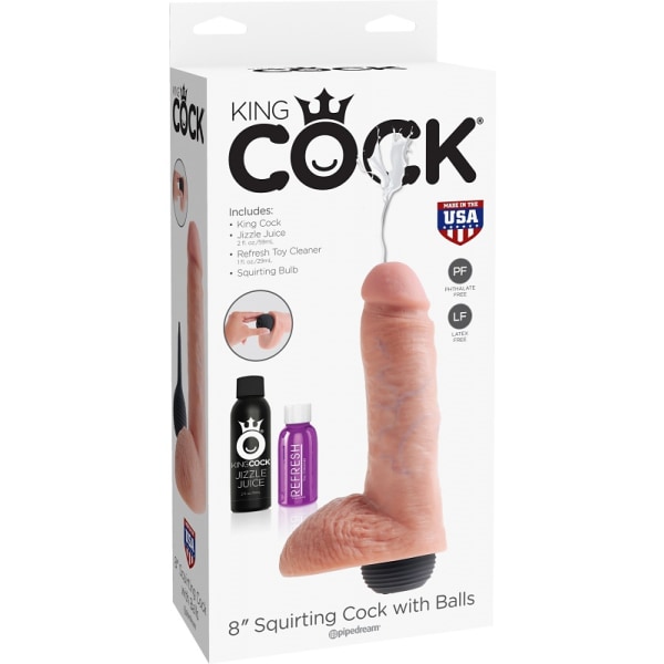 King Cock: Squirting Cock with Balls, 20 cm, ljus Ljus hudfärg