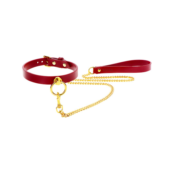 Taboom Luxury: O-Ring Collar & Chain Leash Guld, Röd