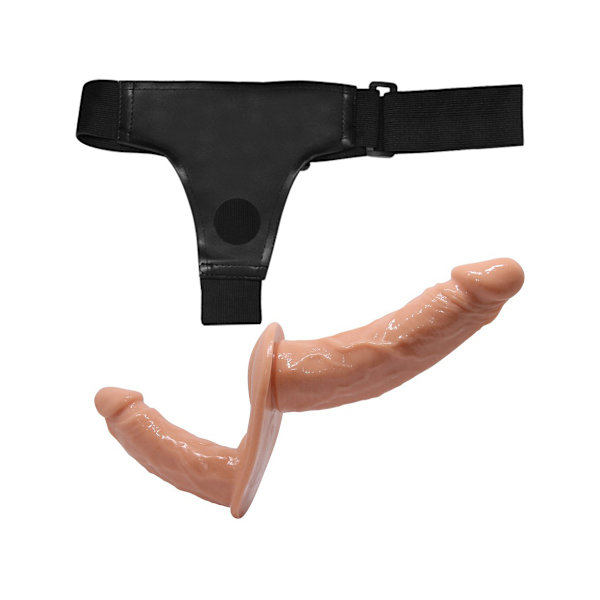 Baile: Ultra Harness with Double Dildos Strap-On Ljus hudfärg, Svart