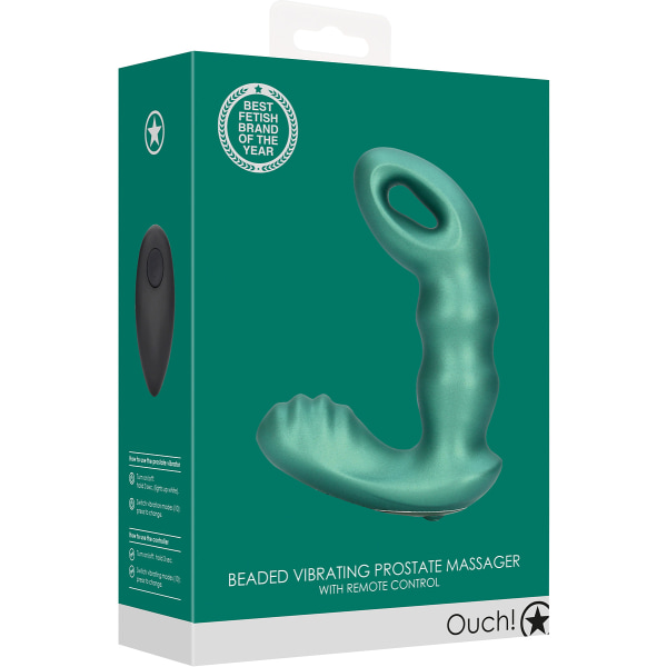 Ouch!: Perleformet Vibrerende Prostatamassager med Fjernbetjening Grön