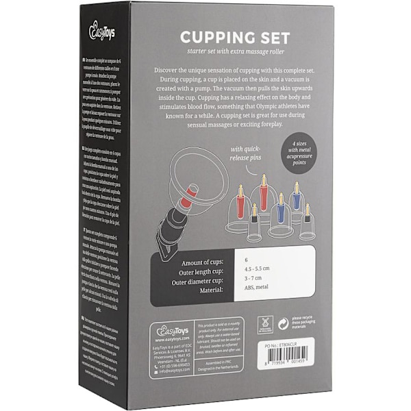 EasyToys: Cupping Set, Starter Set with Extra Massage Roller Blå, Röd, Svart, Transparent