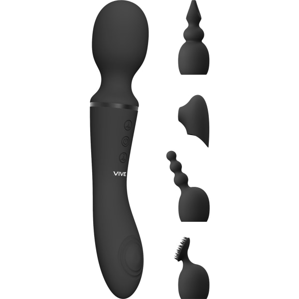 Vive: Nami, Pulse-Wave Wand Vibrator with Clitoral Sleeves Svart