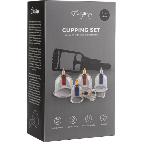 EasyToys: Cupping Set, Starter Set with Extra Massage Roller Blå, Röd, Svart, Transparent
