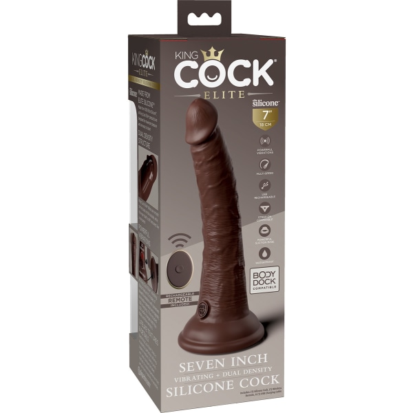 King Cock Elite: Dual Density Silicone Vibrating Cock Mörk hudfärg 21 cm