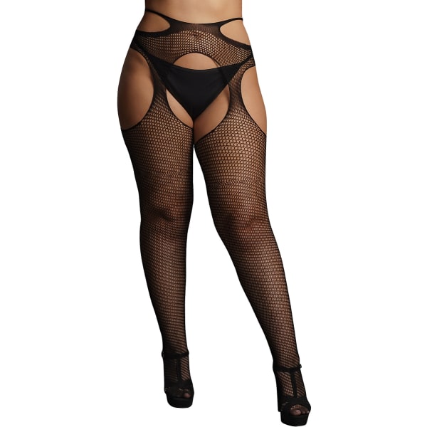 Le Désir: Suspender Pantyhose with Strappy Waist, One Size Plus Svart one size
