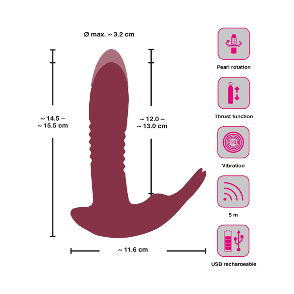 JAVIDA: RC Hands-free 3 Function Vibrator Röd