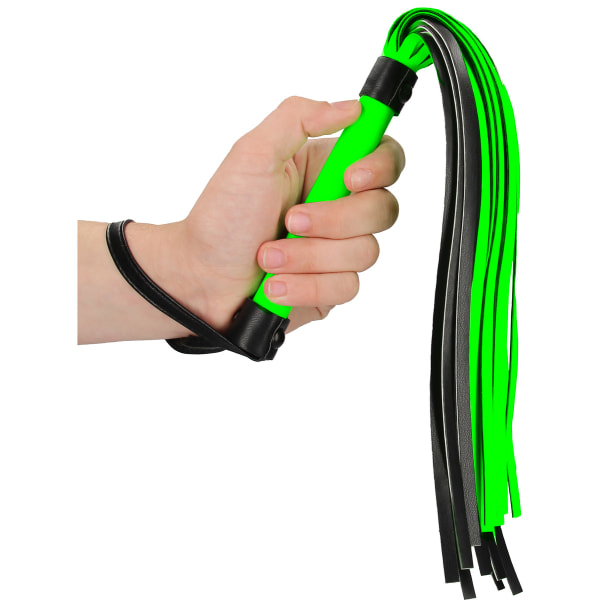 Ouch! Glow in the Dark: Bonded Leather Flogger Grön, Självlysande, Svart