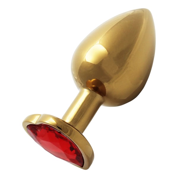 Ouch!: Heart Gem Metal Butt Plug, medium Guld, Röd