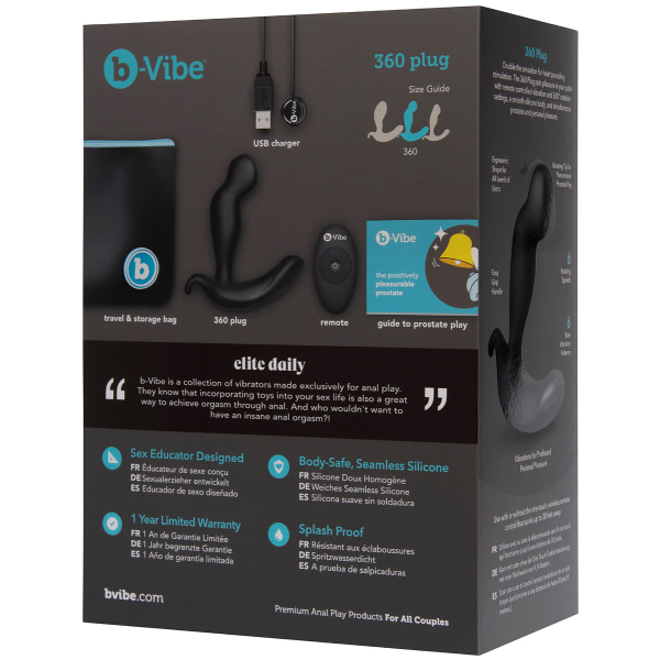 B-Vibe: 360 Plug, Rotating & Vibrating Remote Plug Svart