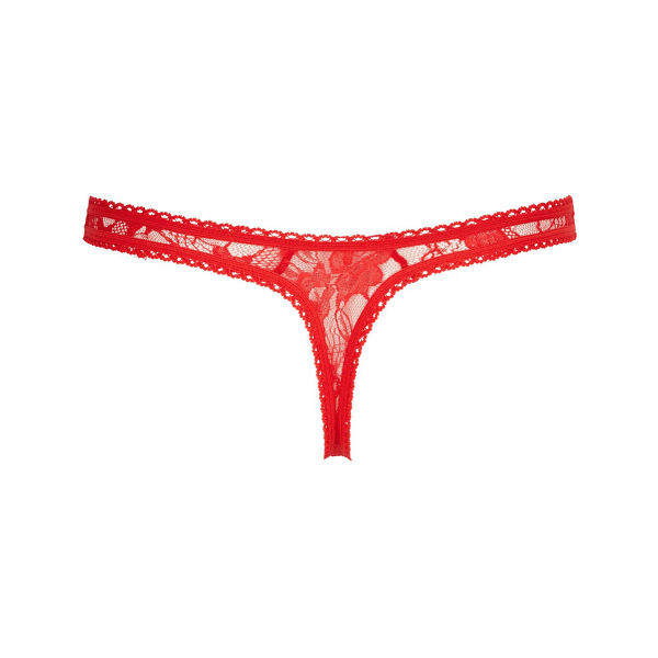 Cottelli Collection: Lace String, Open Crotch, röd Röd L