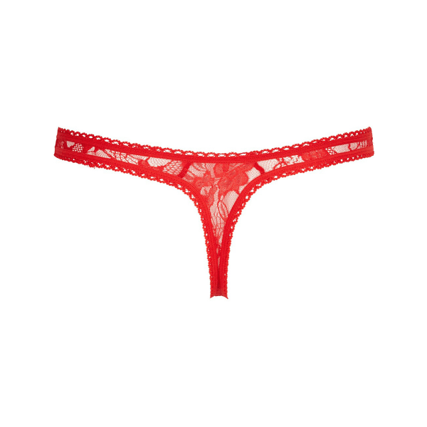 Cottelli Collection: Lace String, Open Crotch, röd Röd XL