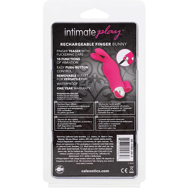 California Exotic: Intimate Play, Rechargeable Finger Bunny Rosa, Silver