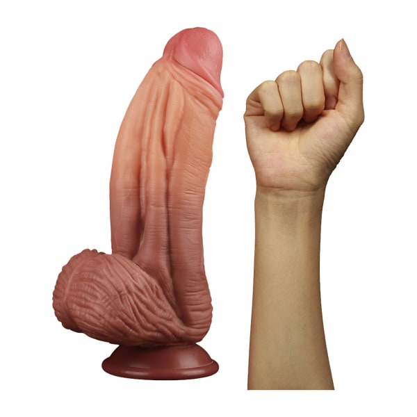 LoveToy: Dual-Layered Silicone Cock, 25 cm, dark Mörk hudfärg