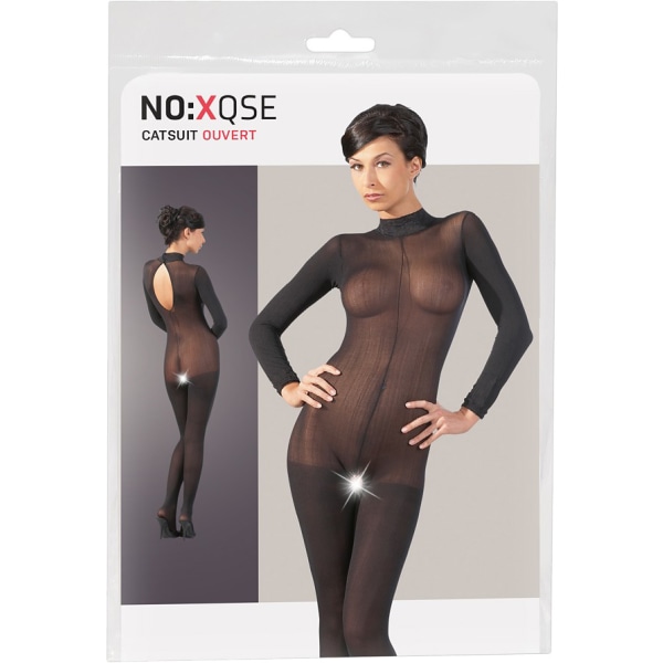 NO-XQSE: Crotchless bodystocking with lace-collar, M/L Svart M/L