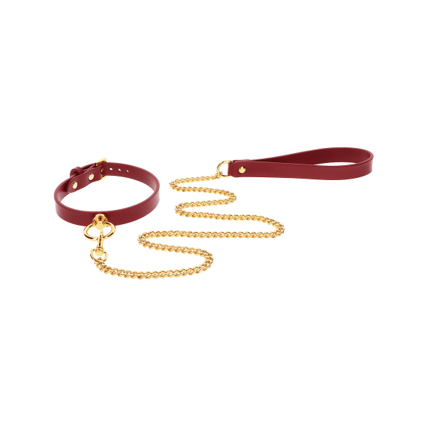 Taboom Luxury: O-Ring Collar & Chain Leash Guld, Röd