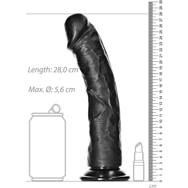 RealRock: Kaareva Realistinen Dildo, 25.5 cm Svart