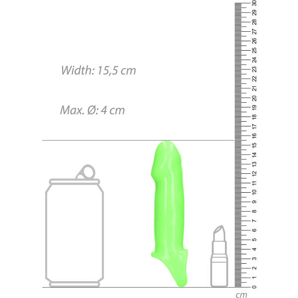 Ouch! Hämärän hohtava: sileä, paksu ja joustava peniksen jatke Grön, Självlysande