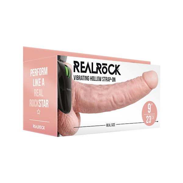 RealRock: Vibrating Hollow Strap-on, 23 cm, ljus Ljus hudfärg
