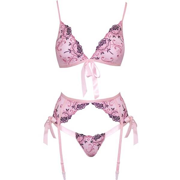 Kissable: 3-delat Set Underkläder med Rosor, rosa Rosa S/M