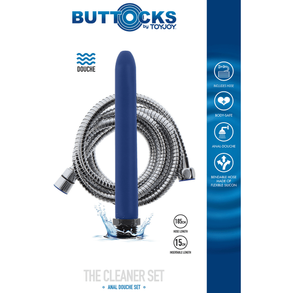 Toy Joy: Buttocks, The Cleaner Anal Douche Set, 15 cm Blå, Silver