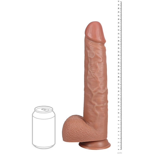 RealRock: Extra Long Realistic Dildo, 35.5 cm Mörk hudfärg