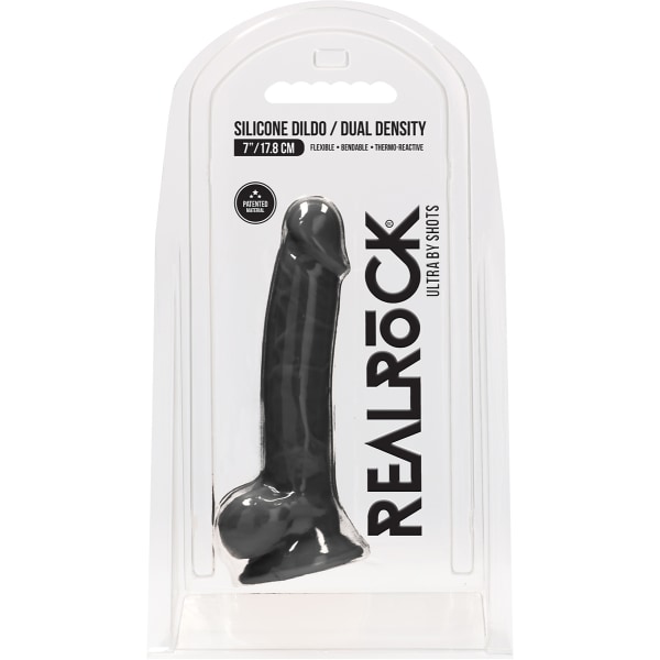 RealRock Ultra: Silicone Dildo / Dual Density, 17.8 cm Svart