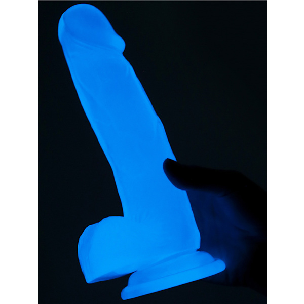 LoveToy: Lumino Play, Självlysande Dildo, 19 cm Självlysande, Transparent