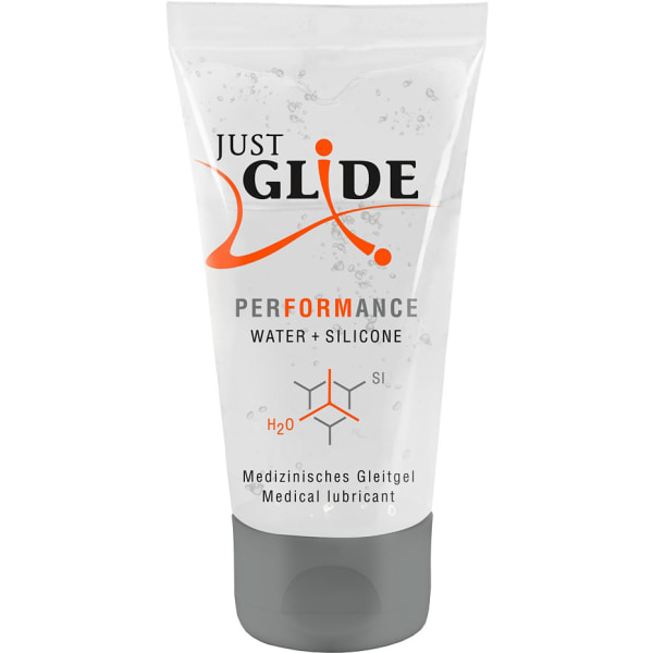 Just Glide: Performance, Vesi- ja Silikonpohjainen Liukuvoide, 50 ml Transparent