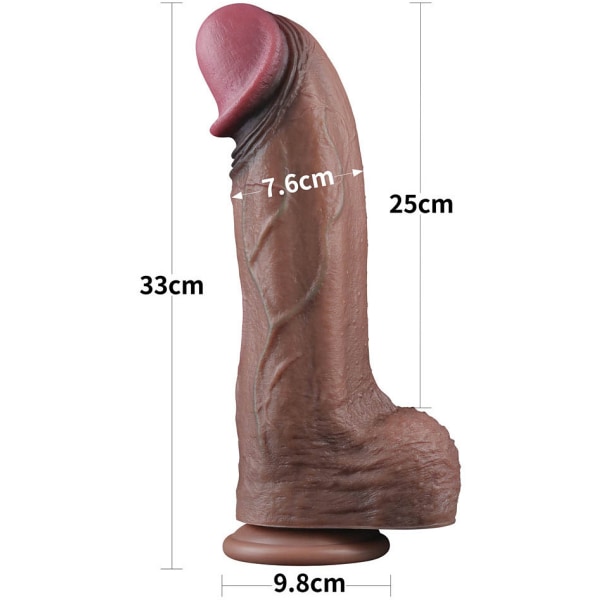LoveToy: Dual-Layered Silicone XXL Cock, 33 cm, mörk Mörk hudfärg
