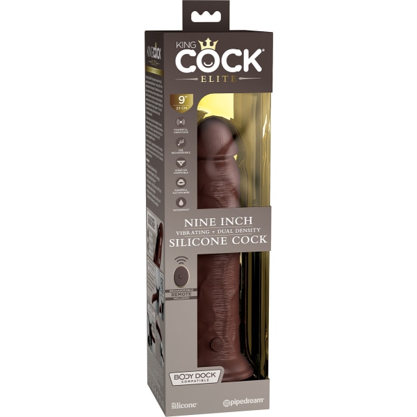 King Cock Elite: Dual Density Silicone Vibrating Cock Mörk hudfärg 25 cm