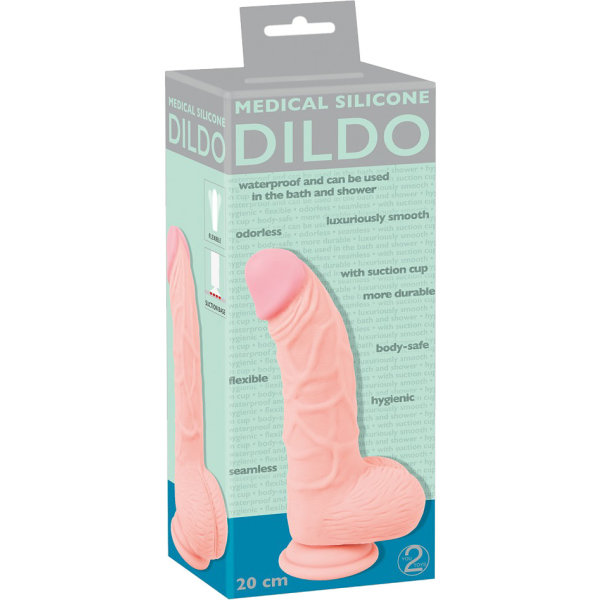 You2Toys: Medical Silicone Curved Dildo, 20 cm Ljus hudfärg