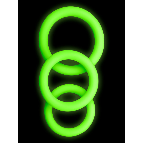 Ouch! Glow in the Dark: Silicone Cock Ring Set, 3-pack Grön, Självlysande