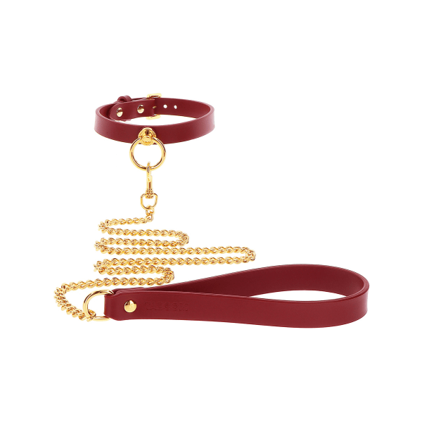 Taboom Luxury: O-Ring Collar & Chain Leash Guld, Röd