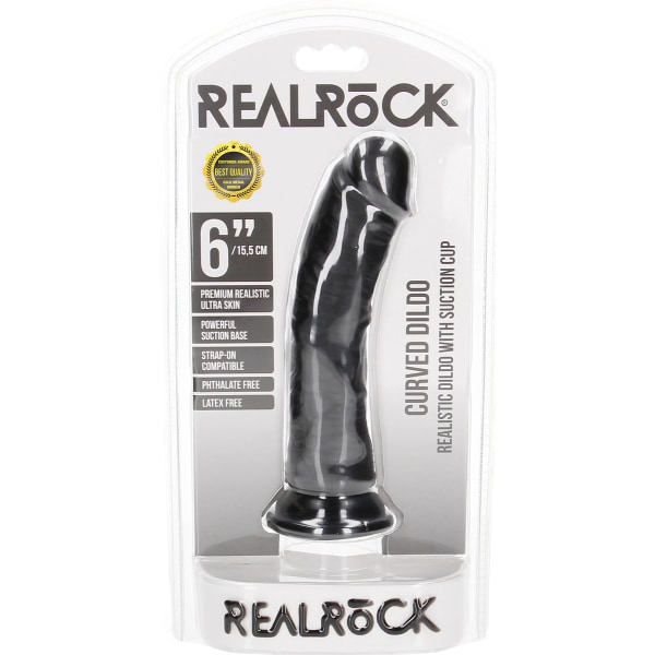 RealRock: Curved Realistic Dildo, 15,5 cm Svart