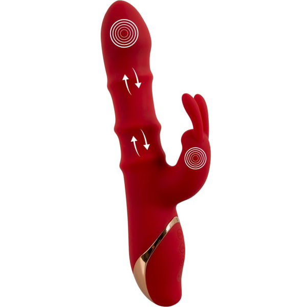 You2Toys: Kaninvibrator med 3 bevægelige ringe Röd